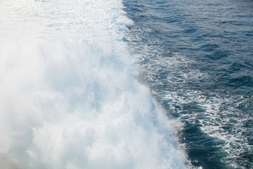 Trail on the water after the ferry sail