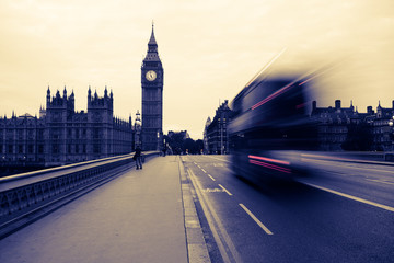 Fototapeta na wymiar Big Ben and Blurred Bus in London.