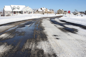 Suburban neighborhood in winter