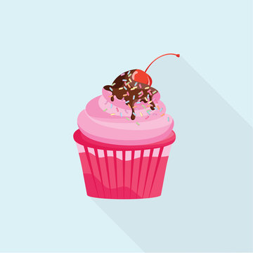 Cute and bright cupcake vector illustrator for banner. Delicious Sweets, Dessert flat style