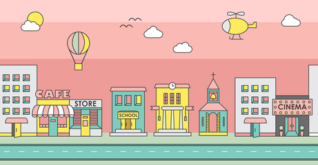 Seamless pattern of the buildings. Background for game. Cityscap