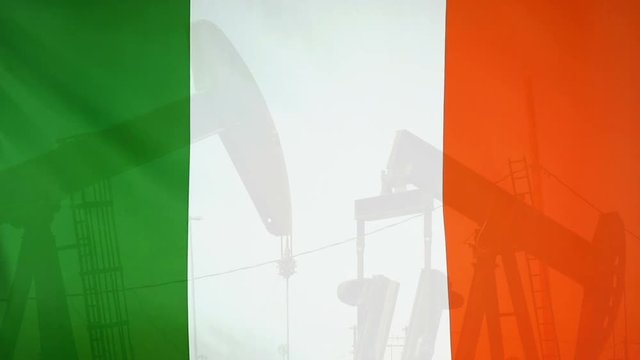 Republic of Ireland flag slow motion oil production concept
