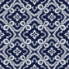 Seamless Blue Japanese Background Curve Spiral Cross Chain Flower