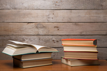 books on the wooden background