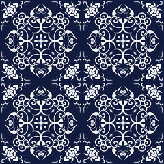 Seamless Blue Japanese Background Spiral Cross Frame Flower