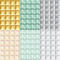 Set of six seamless geometric patterns. Yellow, green and gray tints and shades.