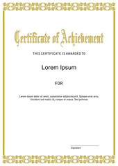 Certificate template with golden frame and title in ancient font