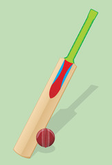 Vector illustration. Bat and ball for cricket.
