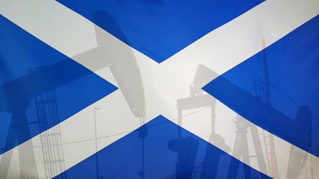 Scotland flag slow motion oil production concept
