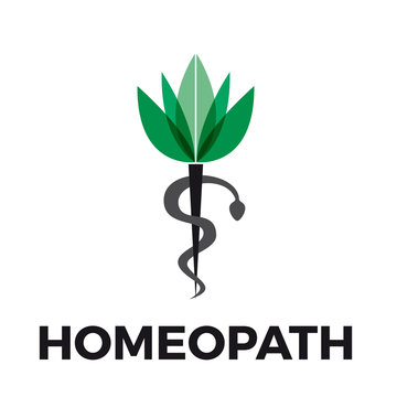 Vector caduceus homeopathy, alternative medicine. Snake, mortar