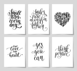 set of 6 hand written lettering positive inspirational quote