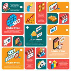 illustration of info graphic online marketing concept in isometric 3d graphic