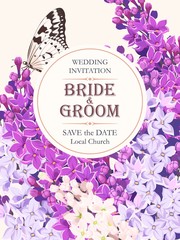 Wedding invitation with lilac