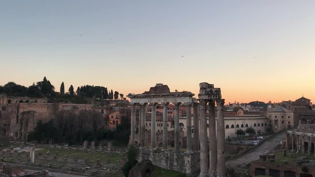 Ruins of Columns at sunset, Roman Forum, Rome, 4k