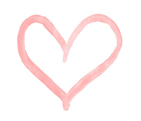 The outline of the flamingo pink color heart drawn with paint on white background