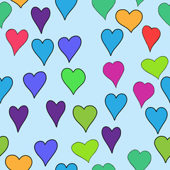 chaotic vector colored doodle hearts seamless pattern - for Valentine's day