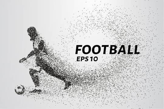 Football of the particles. The player with the ball is composed of circles and dots. Vector illustration