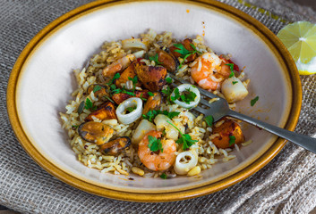 Seafood pilaf or risotto