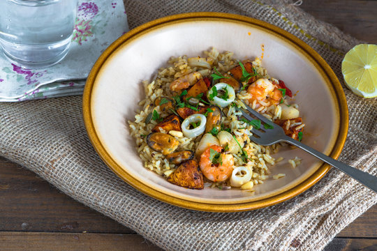 Seafood pilaf or risotto