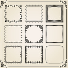 Vintage set of elements. Different vector square black elements for decoration and design frames, cards, menus, backgrounds and monograms. Classic patterns. Set of vintage patterns