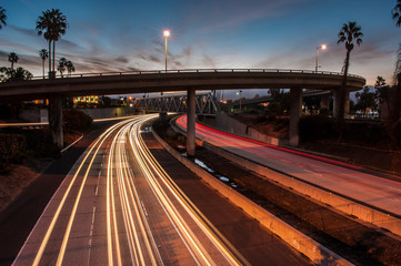 Streaking northbound traffic during morning rush hour in landscape format. 