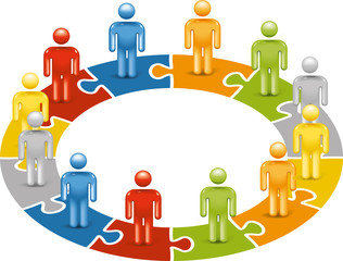 Large team jigsaw cycle people icon