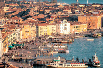 Naklejka premium Aerial view in winter from the San Marco Square, Venice, Veneto, Italy. Panoramic view at blue hour.