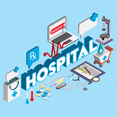 illustration of info graphic hospital icons set concept in isometric 3d graphic