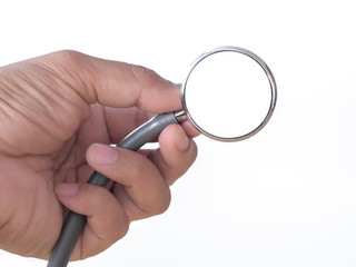 doctor holding the Stethoscope isolated on white background. health care concept.