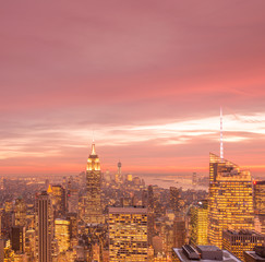 Naklejka premium View of New York Manhattan during sunset hours