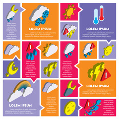 illustration of info graphic weather icons set concept in isometric 3d graphic