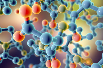 Molecules, abstract molecular and research background - obrazy, fototapety, plakaty