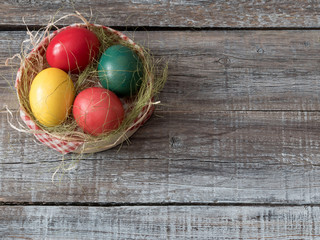 Easter eggs lying in a basket.Easter Egg.Easter ideas.Happy east