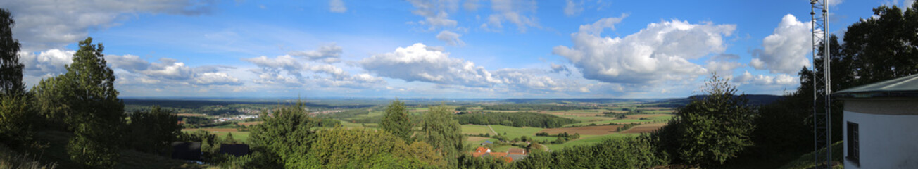 Fototapeta na wymiar Panoramic outlook from the mountain Schlossberg in Bavaria