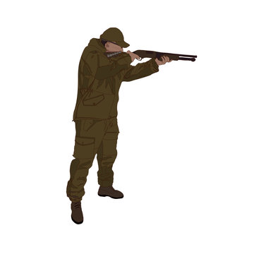 A hunter with a gun on an isolated background