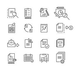 Set of icons linear design documents for business, finance and communication. Vector illustration.