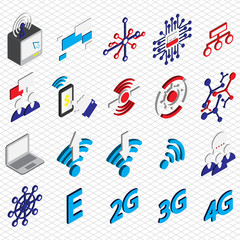 illustration of info graphic connection icons set concept in isometric 3d graphic