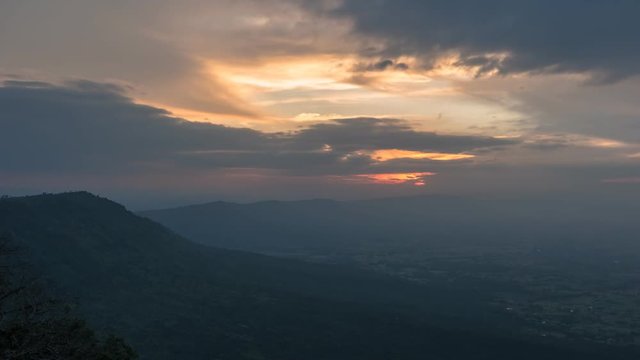 Sunset timelapse at tropical forest and mountain landscape, 4K Time lapse