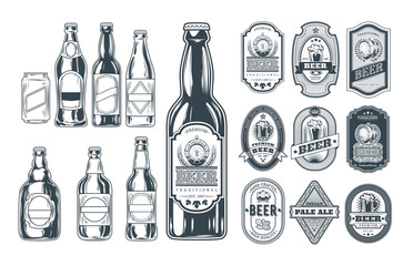 Fototapeta na wymiar Set of icons beer bottles and label them