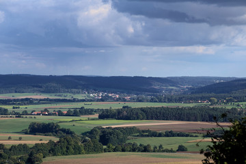 Fototapeta na wymiar Far view on Thalmaessing (left) and Rabenreuth (right) from Schlossberg (Heideck)