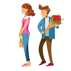 cartoon character,Couple of lovers on a date, young man back who