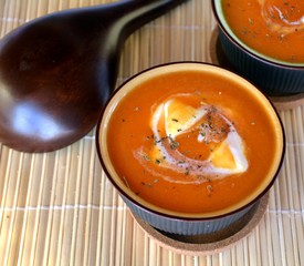 Delicious Hot Creamy Butternut Squash Soup On A Bowl. Organic Vegetarian Food.