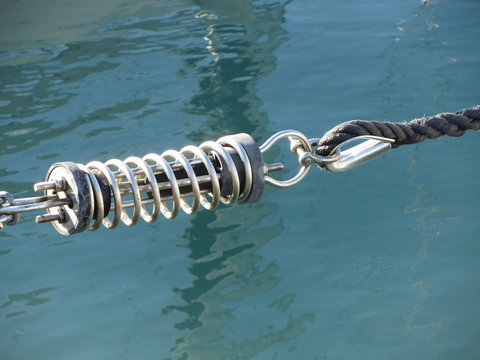 Rope Sling With Safety Anchor Shackle Used In A Big Sail Boat