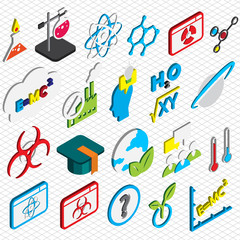 illustration of info graphic science icons set concept in isometric 3d graphic