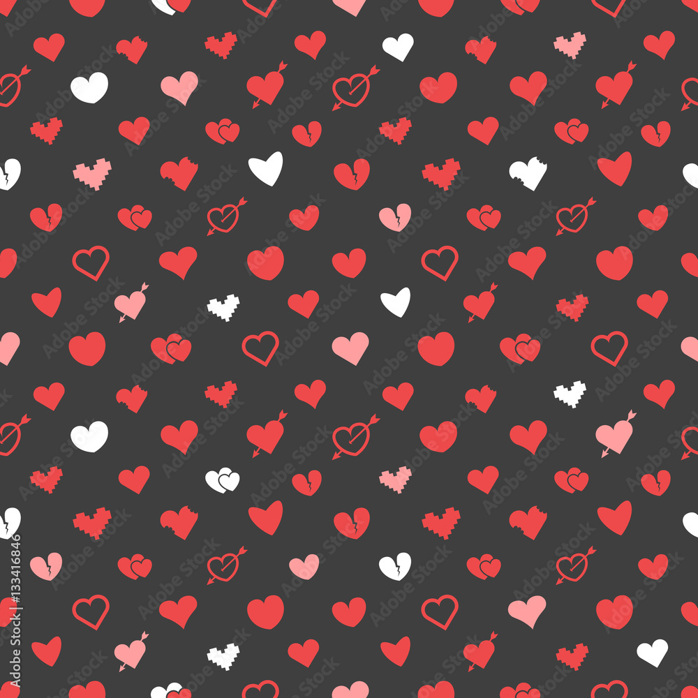Poster different abstract hearts pattern. valentines greeting card layo