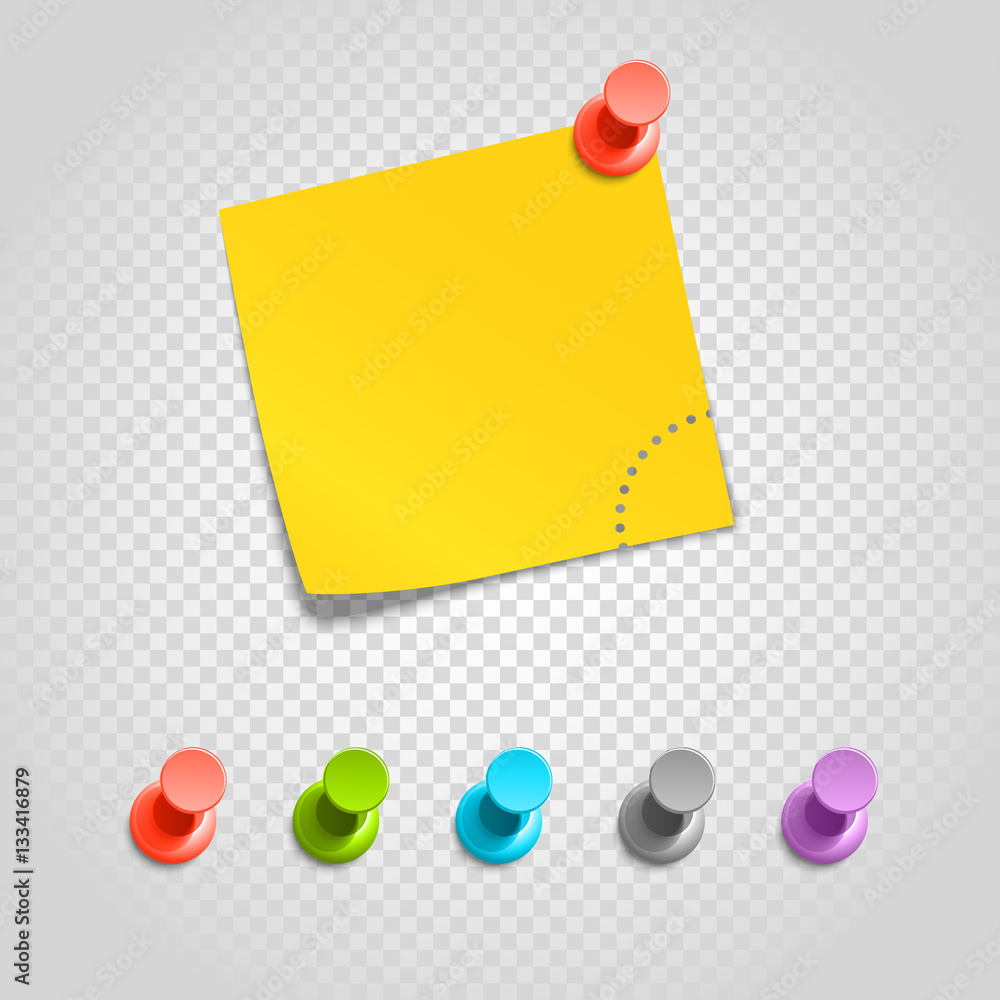 Poster color pins and paperclip isolated on transparent. different pins