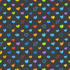 Different abstract hearts pattern. Valentines greeting card layo