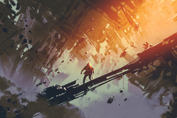 man standing in abstract architecture city,illustration painting © grandfailure