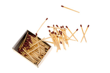 Matches with box, spilling on white