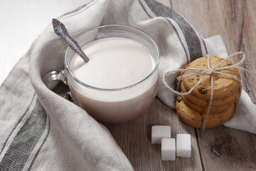 Oat cookies with chocolate chips tied with linen cord for gift b